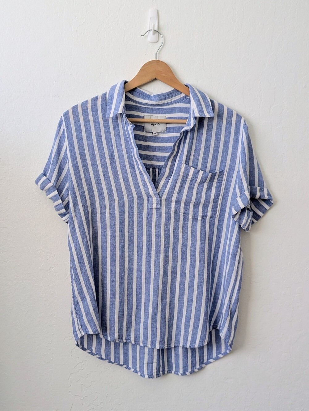 Rails Savannah Juno Chambray & White Striped Pullover Linen/Rayon Top Sz XS